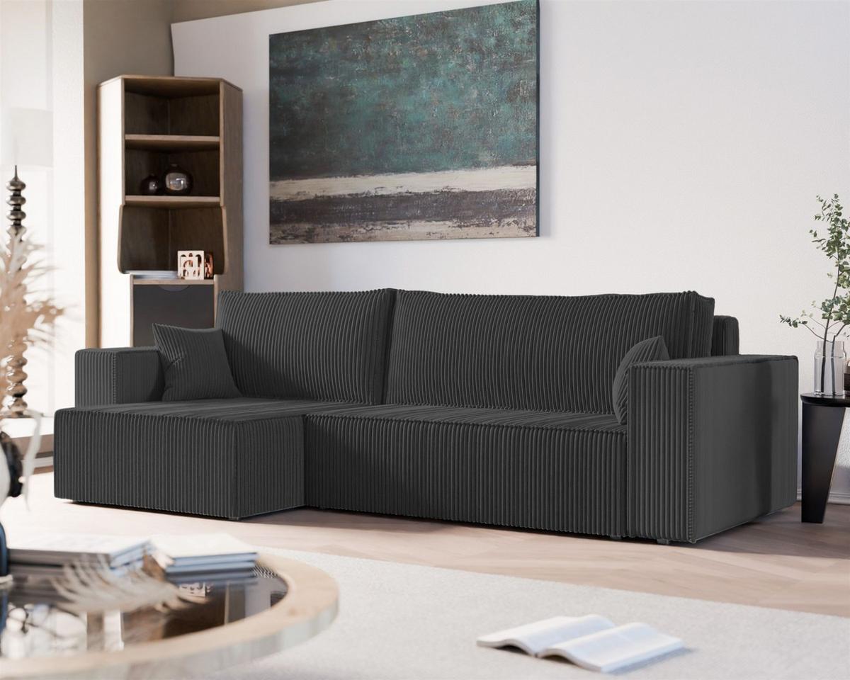ECKSOFA Adara Max Mit Schlaffunktion - Schwarz, Holzwerkstoff/Textil (276/145cm) - Fun Möbel