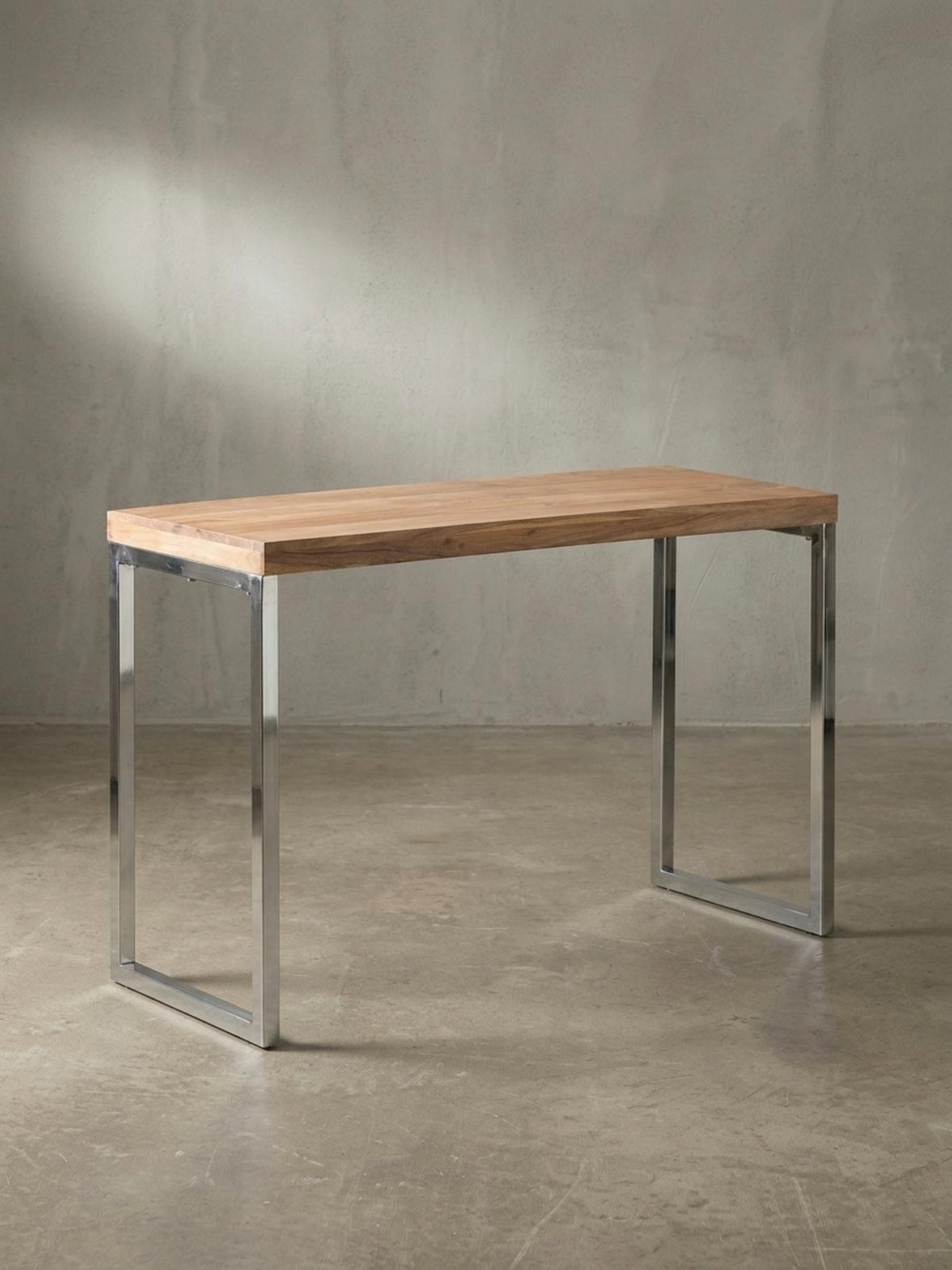 KONSOLENTISCH Massivholz Chromgestell Handgefertigt ISEN, Beige 120x45x77 cm - Beige/Silberfarben, Holz/Metall (45/120/77cm) - KADIMA DESIGN