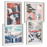 BILDER SET 4er Set - 50x50 cm & 40x60 cm Weißer Rahmen - Berglandschaften und Wasserfälle - Weiß, Kunststoff (50/50cm) - TULUP