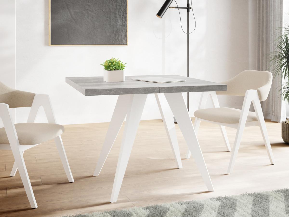 ESSTISCH Quadro quadratischer ausziehbarer, Grauer Beton 100-200/100/76 cm - Hellgrau/Weiß, Holz/Holzwerkstoff (100/200/76cm) - WFL GROUP