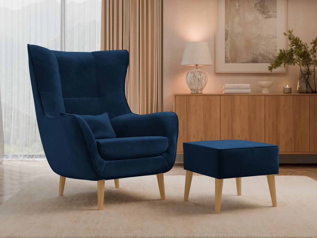 SESSEL Estjano mit Fußbank - Blau/Beige, Holz/Textil (80/106/95cm) - MIRJAN24