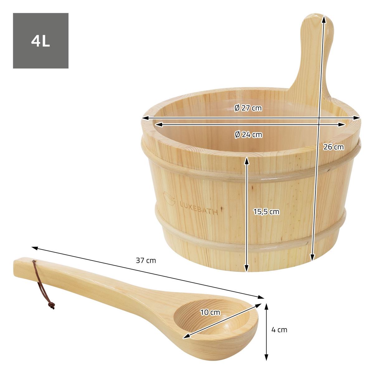 SAUNAZUBEHÖR-SET aus Kiefernholz mit Aufgusskübel und Schöpfkelle - Naturfarben, Holz (27/26/27cm) - LuxeBath