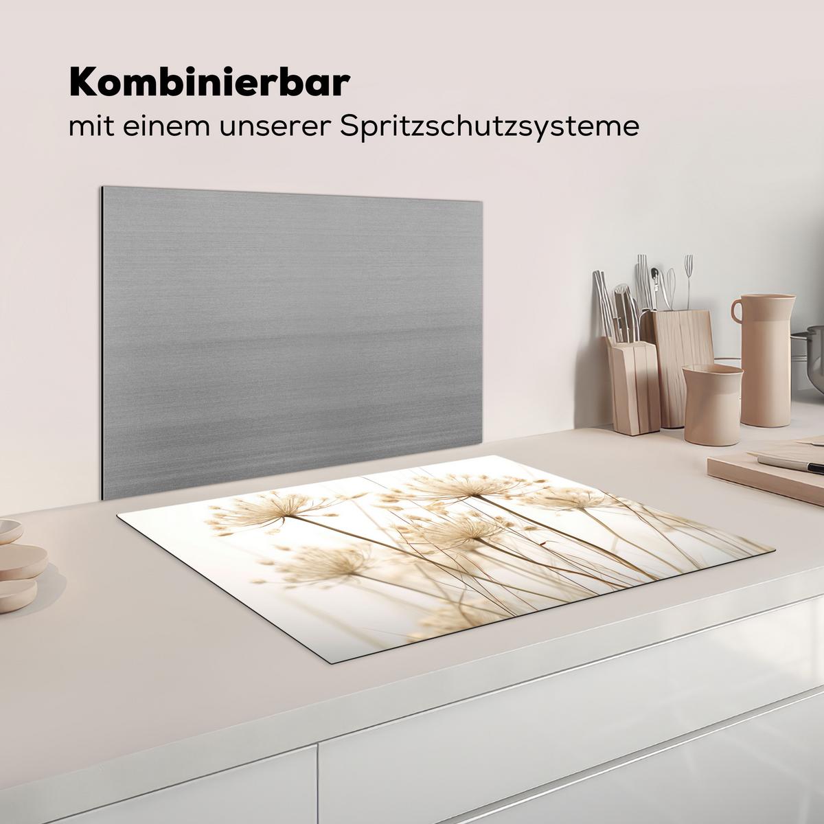 HERDABDECKPLATTE Blumen - Weiß - Sonnenlicht Herdabdeckung Induktionsfeld 70x52 cm - Ecru, Kunststoff (70/52/0.2cm) - MuchoWow