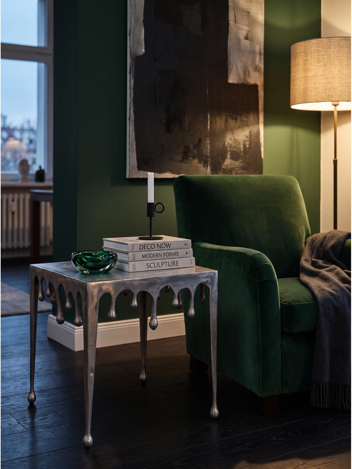 BEISTELLTISCH GARD, Aluminium, handgefertigt, Silber, 45,5 x 45,5 x 51 cm - Silberfarben, Metall (45.5/45.5/51cm) - KADIMA DESIGN