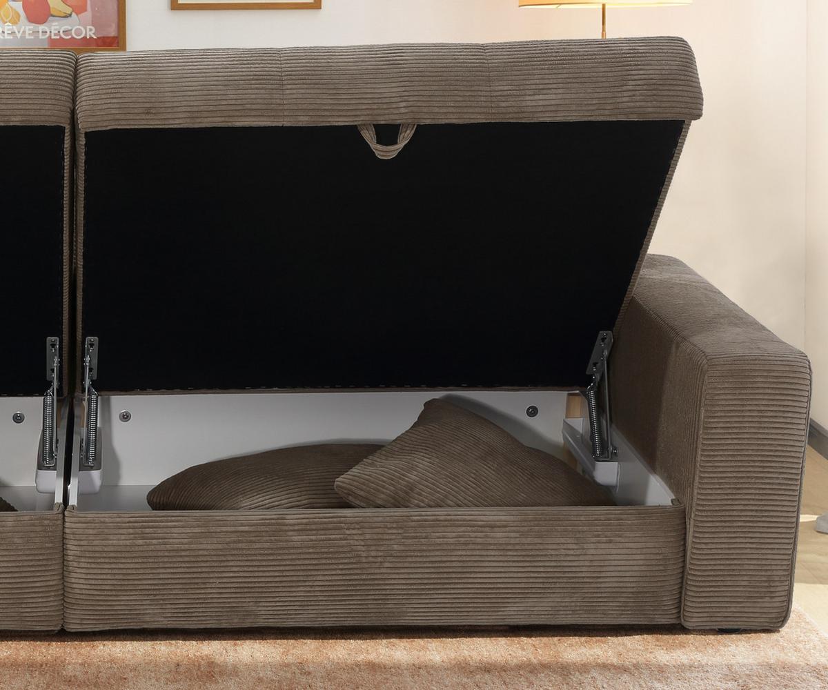 BIG-SOFA mit 2 Bettkästen, viel Stauraum, B274/T113/H84 cm, Liegefläche 103x241 cm, Cord Braun Taupe / 15264 - Schwarz/Braun, Kunststoff/Textil (284/84/113cm) - luma-home