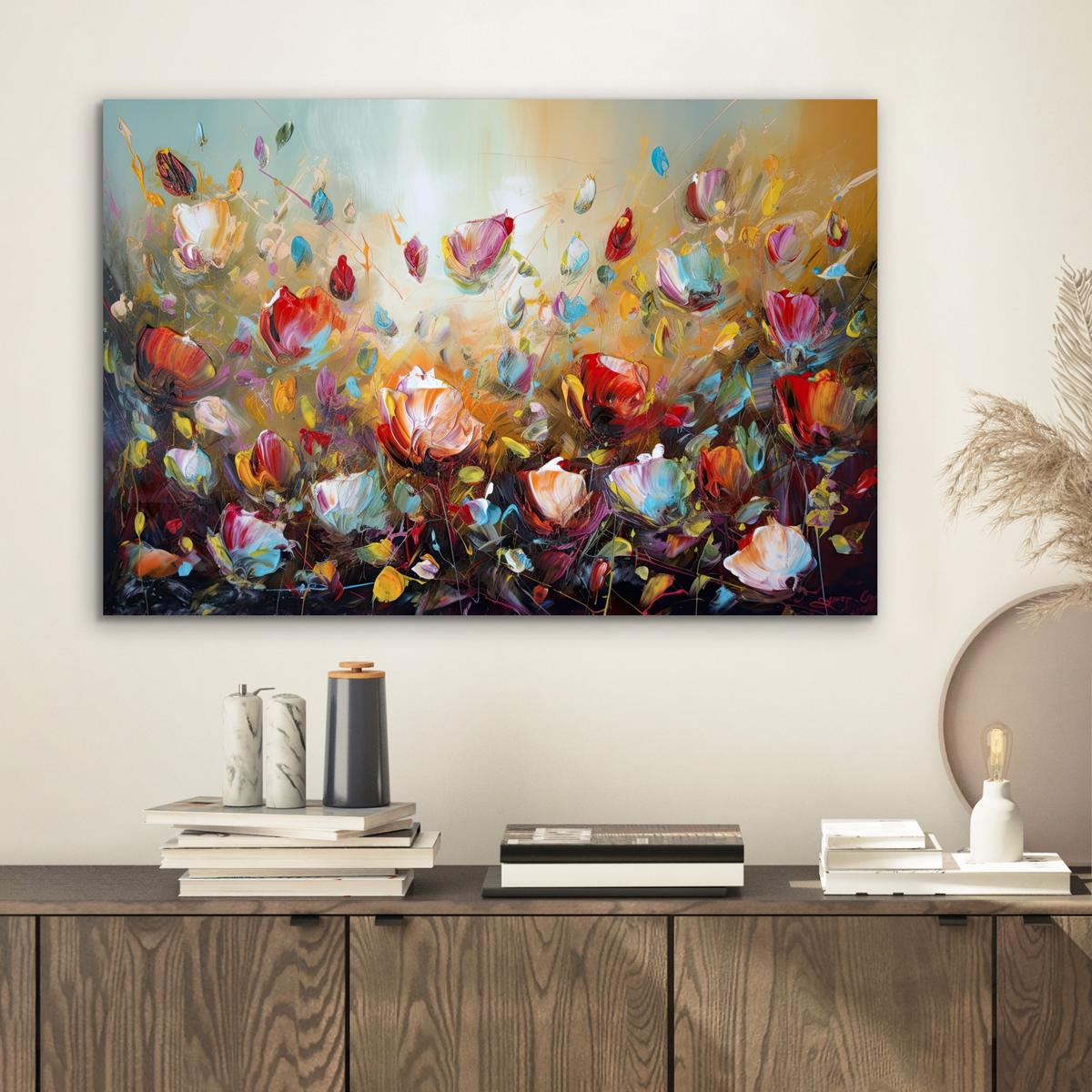 METALLBILD Blumen - Kunst - Natur - Ölgemälde Wandbild 60x40 cm - Multicolor, Metall (60/40cm) - MuchoWow