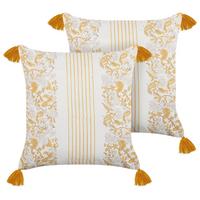 DEKOKISSEN 2er-Set Senfgelb 45/45 cm Biloba - Dunkelgelb, Naturmaterialien/Textil (45/45cm) - Beliani