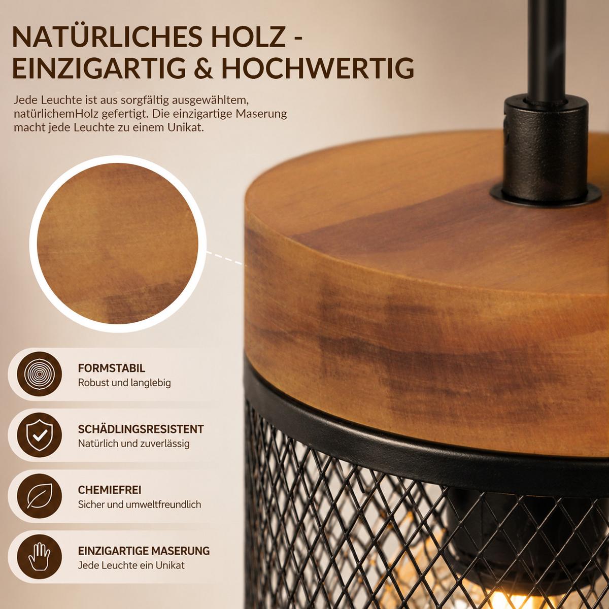 PENDELLEUCHTE Oryven 15.5/10/150 cm - Schwarz/Braun, Holz/Metall (15.5/10/150cm) - ZMH