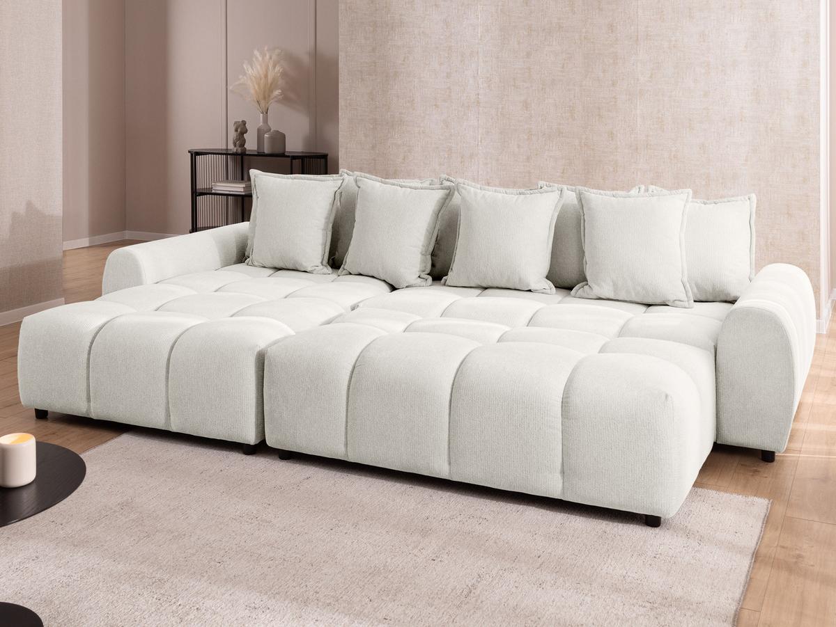 HOCKER Bubble mit Sitzfläche in Bubble-Optik aus weichem Creme Strukturstoff mit schöner Sitzkomfort - Creme/Schwarz, Holz/Kunststoff (147/42/74cm) - S-Style Möbel