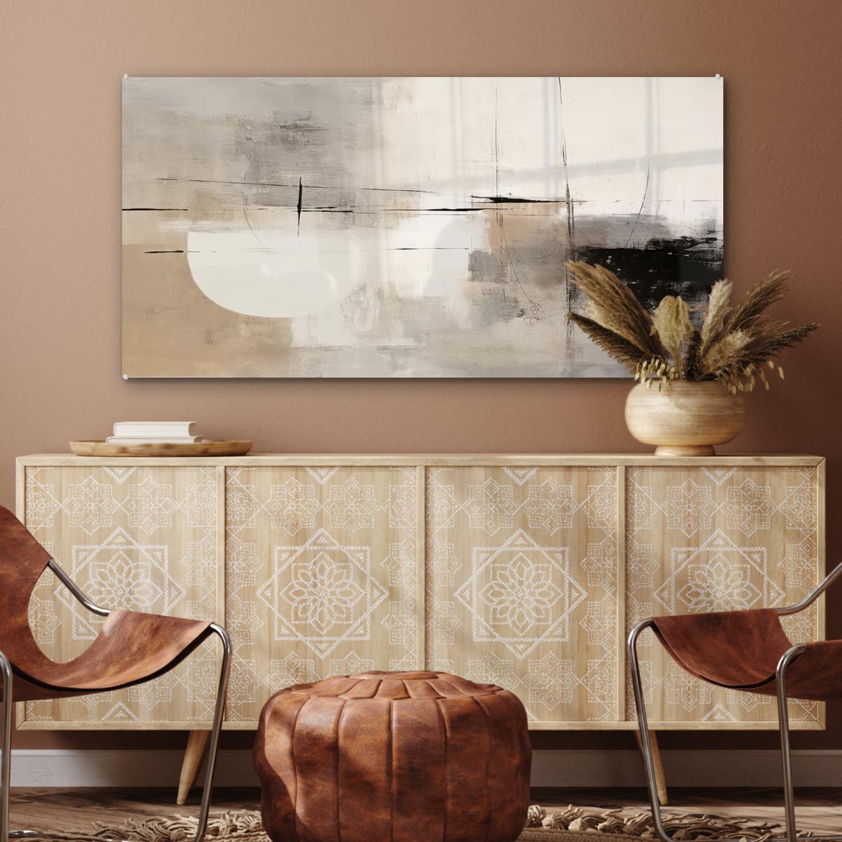 ACRYLGLASBILD Abstrakt - Kunst - Grau 120x60 cm - Hellgrau, Glas (120/60cm) - MuchoWow