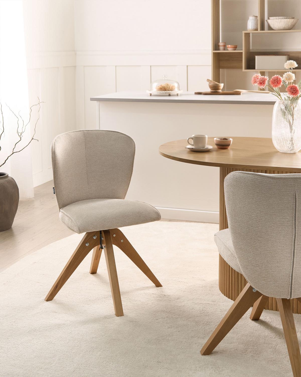 ESSZIMMERSTUHL 2er-Set drehbar Stoff Hellbeige Coso - Beige, Textil (64/84/64cm) - Beliani