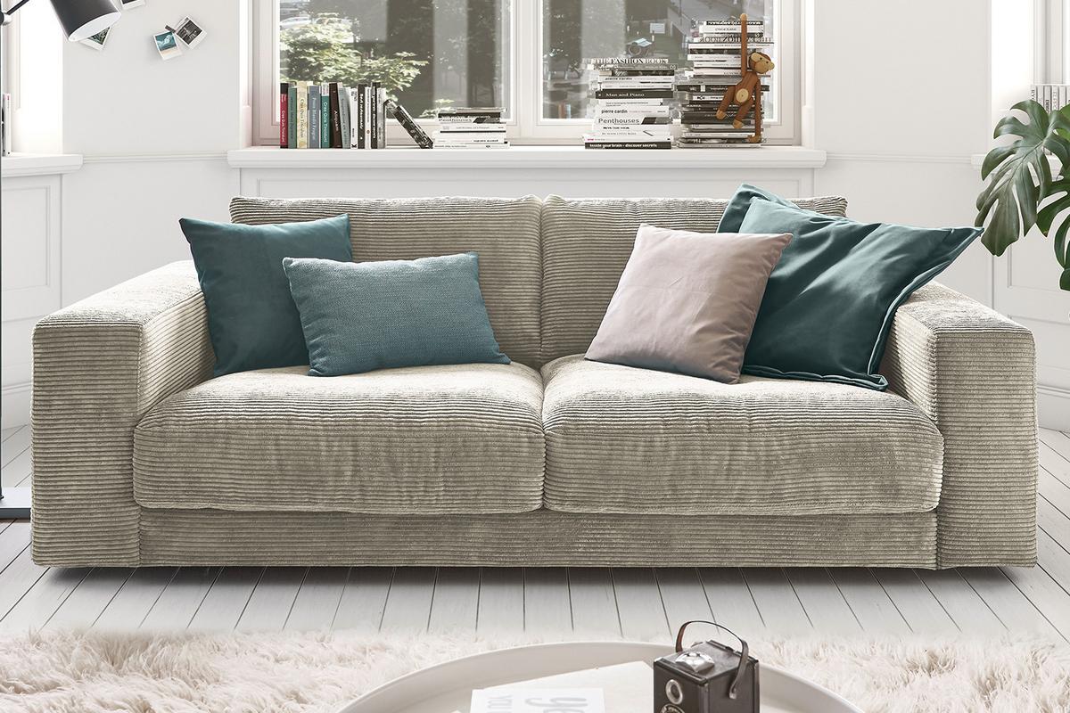 SOFA 2-SITZER MADELINE Grau Cord - Greige/Schwarz, Kunststoff/Textil (230/85/127cm) - KAWOLA