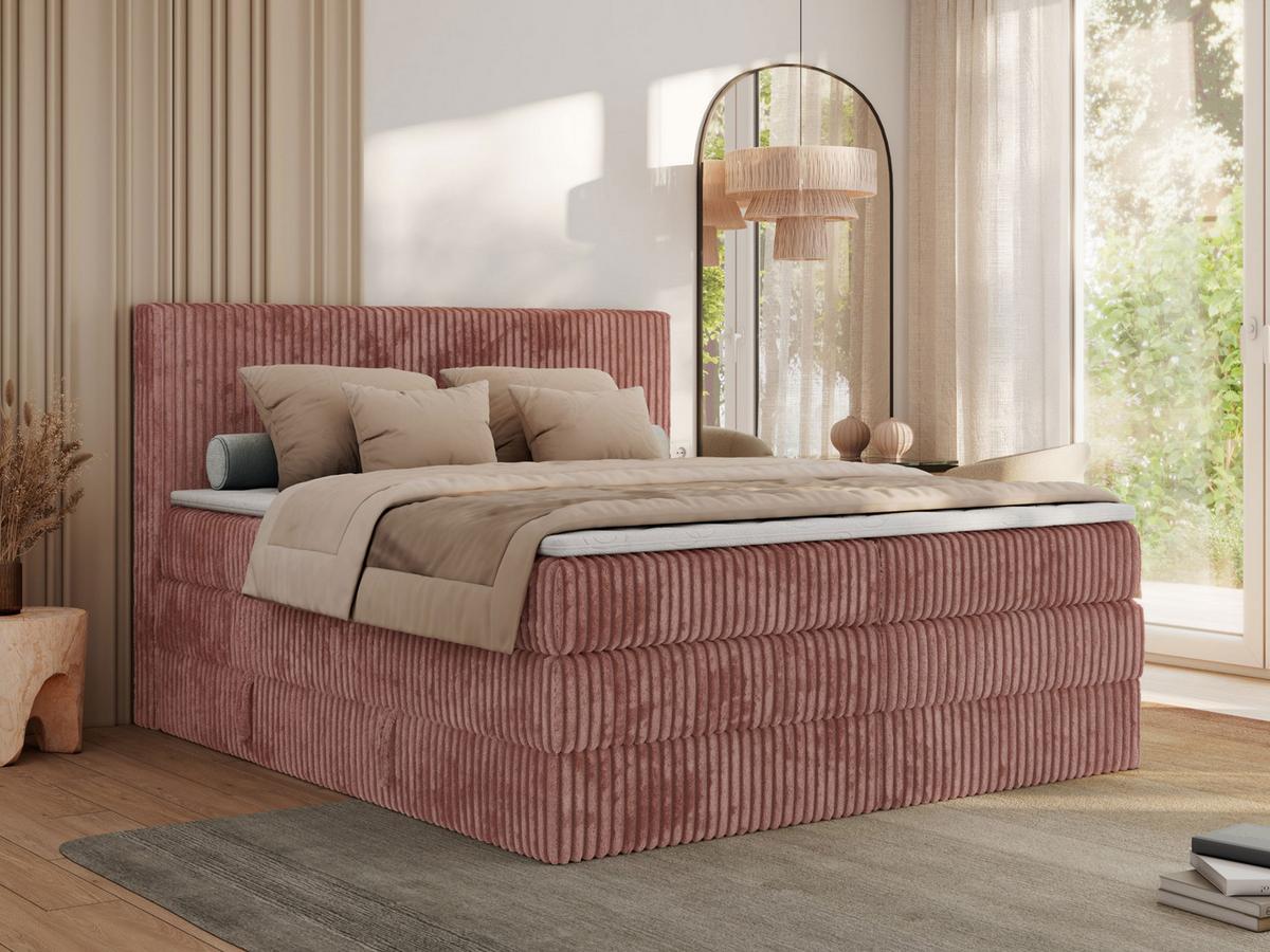 BOXSPRINGBETT TILIANO KING - 200/200 - Rosa Cord - H4 - Rosa, Holz/Textil (200/200cm) - MKS