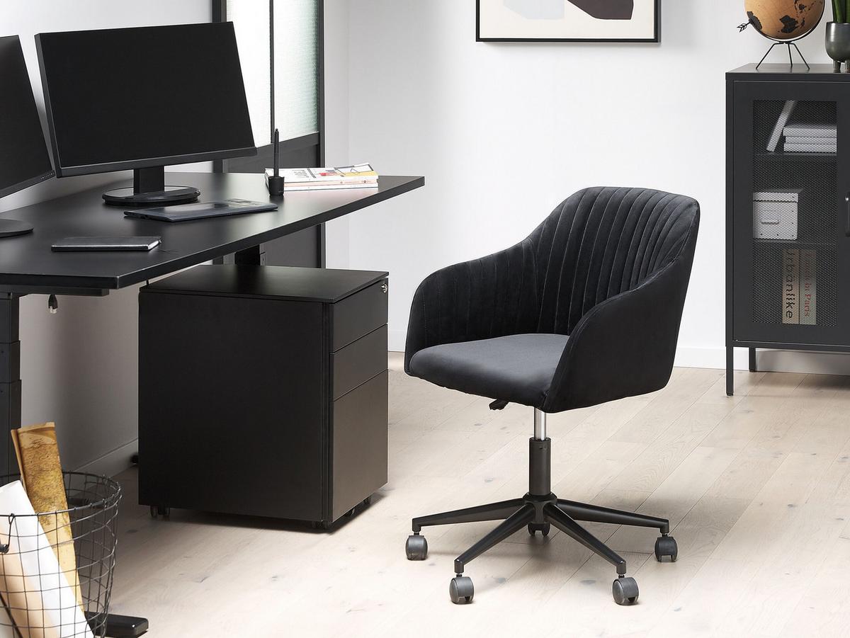 BÜRODREHSTUHL Polyester Schwarz Venice - Schwarz, Kunststoff/Textil (46/79/64cm) - Beliani
