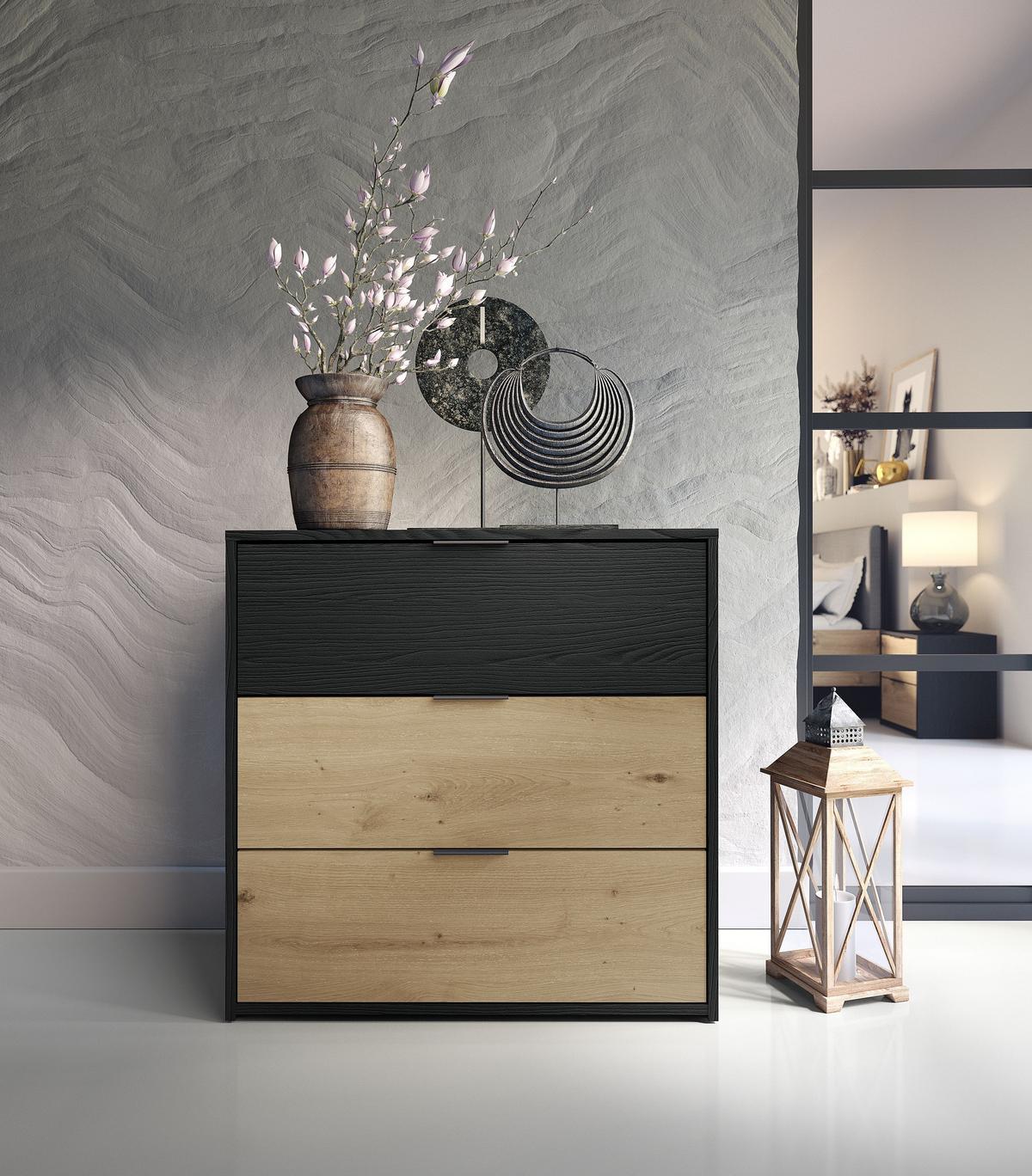 KOMMODE LAMON 80/80/40cm mit 3 Schubladen Türen Graphitfarben - Graphitfarben/Eiche Artisan, Holzwerkstoff (80/80/40cm) - MASSENO
