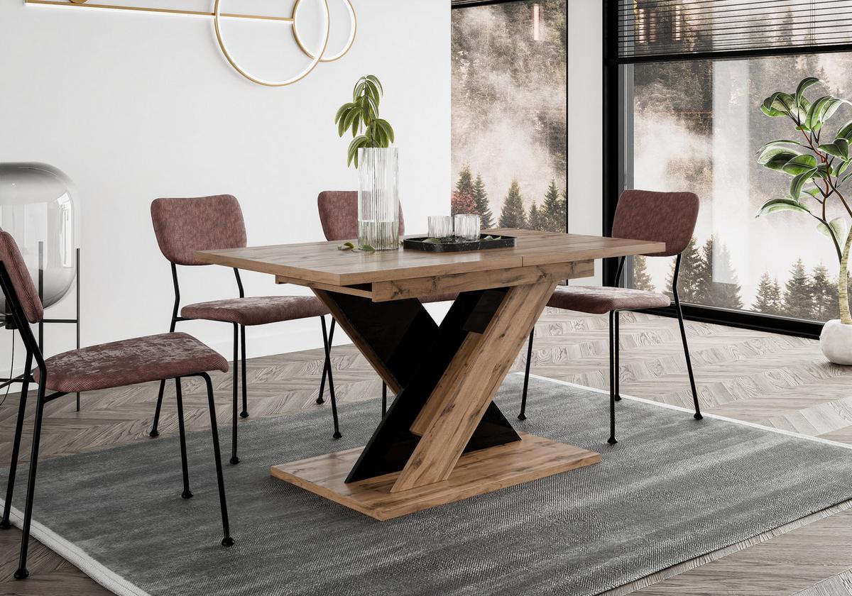 ESSTISCH MERKAS Ausziehbar 120 - 160 / 80 x 76 cm - Schwarz Hochglanz/Eiche Wotan, Holz (120/80/76cm) - MASSENO