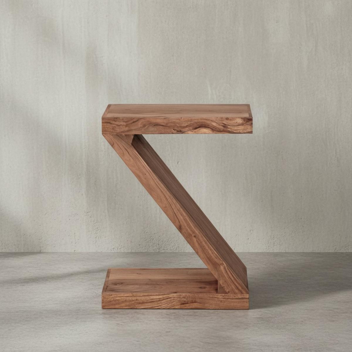 BEISTELLTISCH Massivholz Z-Form Handgefertigt, Beige 44x30x59 cm - Beige, Holz (30/44/59cm) - KADIMA DESIGN