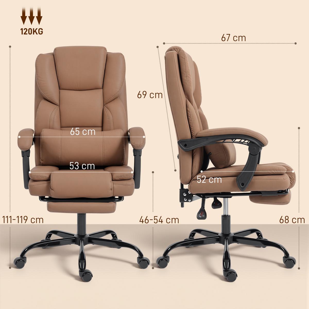 BÜROSTUHL Kunstleder Mehrschichtenplatte Braun - Schwarz/Braun, Leder/Kunststoff (65/119/67cm) - HOMCOM