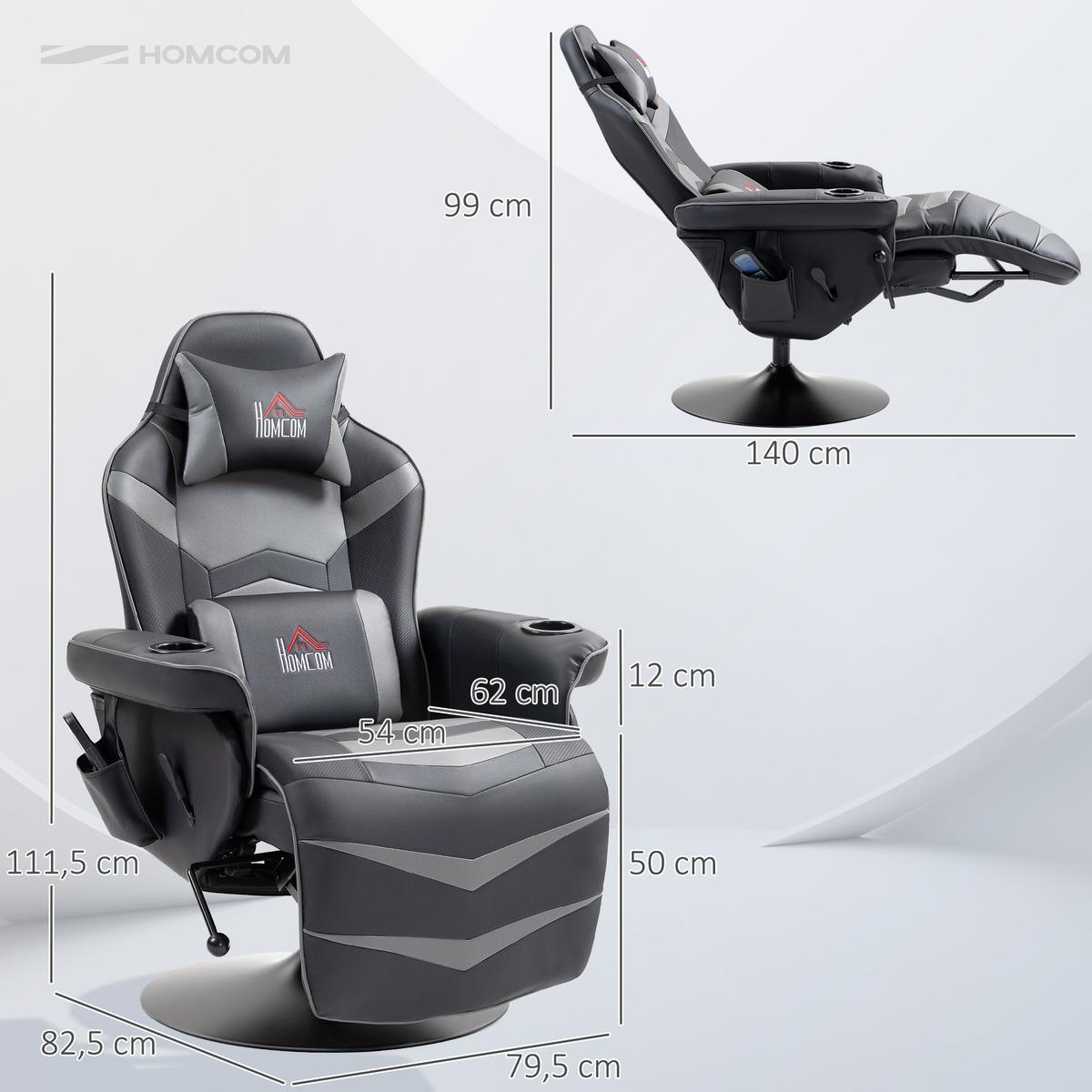 RELAXSESSEL mit Massagefunktion, Elektrisch Fernsehsessel mit Liegefunktion - Schwarz/Grau, Leder/Kunststoff (82.5/111.5/78cm) - HOMCOM