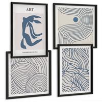 BILDER SET 4er Set - 50x50 cm & 40x60 cm Schwarzer Rahmen - Abstrakte blaue Linien - Schwarz, Kunststoff (50/50cm) - TULUP