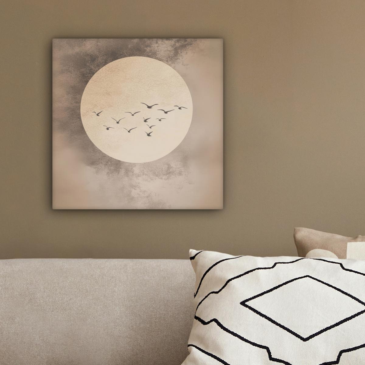 LEINWANDBILD Vogel - Beige - Japanisch Deko Wohnzimmer 20x20 cm - Taupe, Textil (20/20cm) - MuchoWow