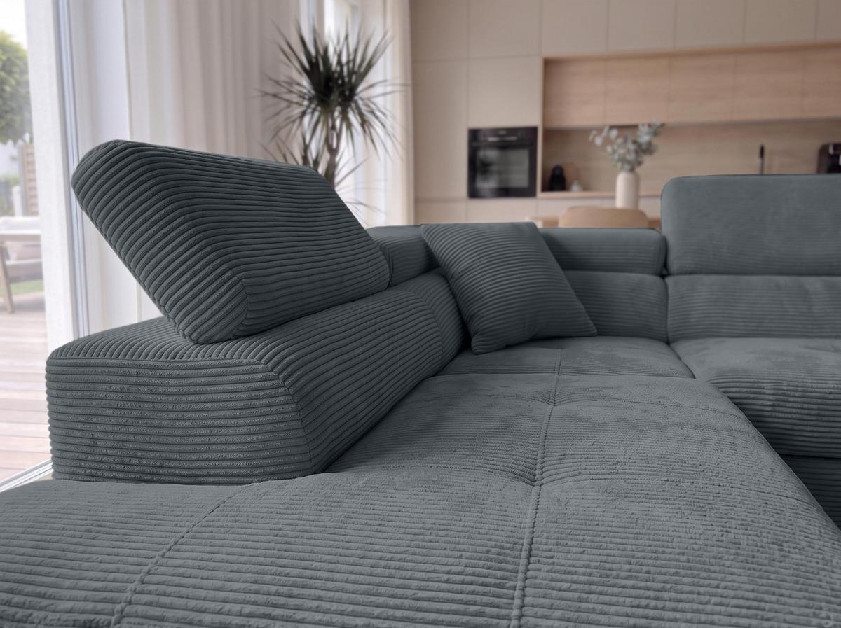 ECKSOFA L Form Konak Dunkelgrau 276/201/90 cm Links mit Schlaffunktion - Dunkelgrau/Silberfarben, Textil/Metall (203/276cm) - AX Living