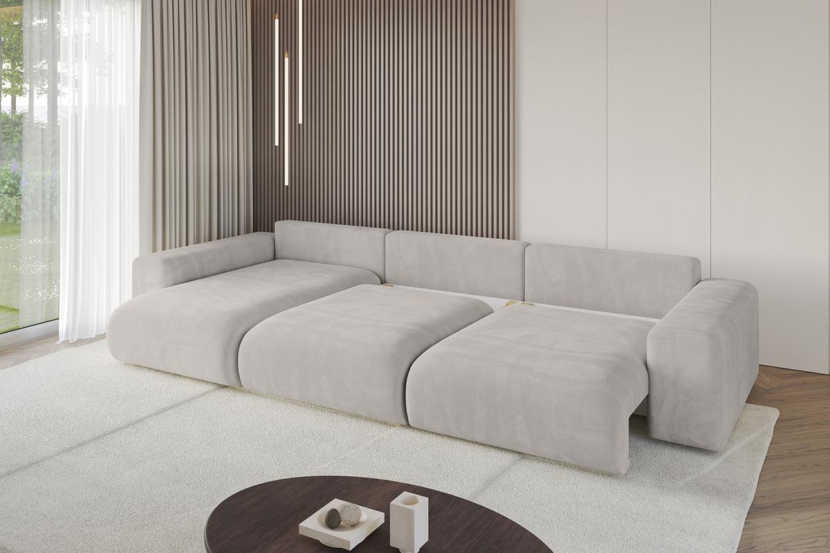 ECKSOFA Ottomane links ESKAR-L2 364x176x72 Hellbraun Velours - Hellbraun/Schwarz, Holzwerkstoff/Kunststoff (364/176cm) - ALTDECOR