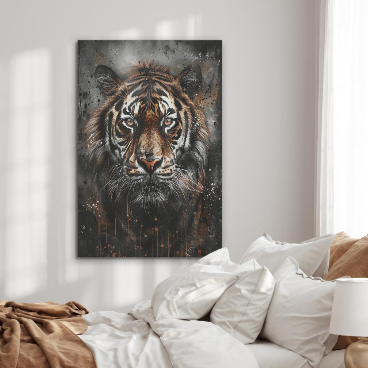 AKUSTIKBILD Tiger - Tiere - Porträt - Luxus - Schwarz Wanddeko 70x100 cm - Braun, Kunststoff (70/100/0.9cm) - MuchoWow
