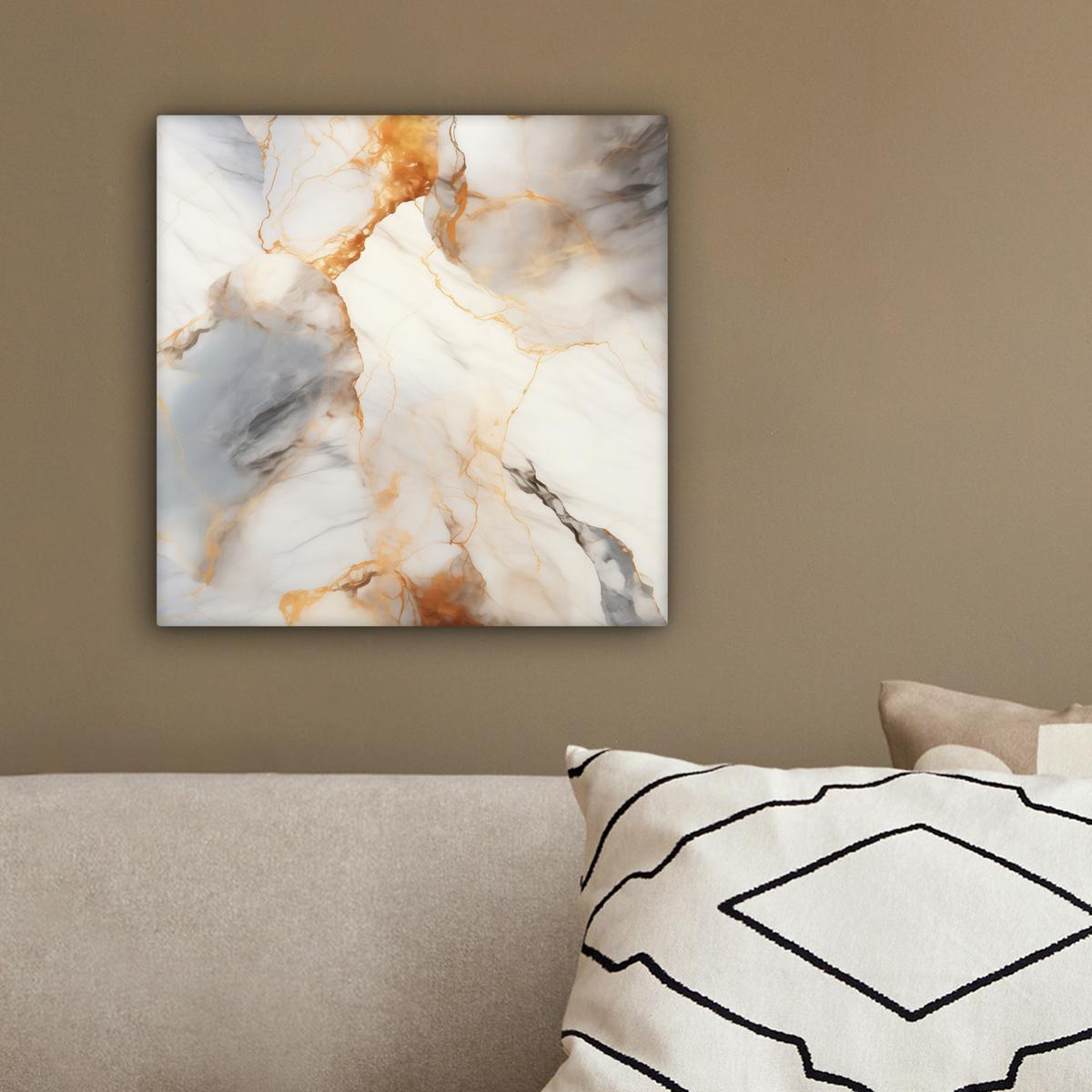 LEINWANDBILD Marmor - Grau - Gold Deko Wohnzimmer 20x20 cm - Weiß, Textil (20/20cm) - MuchoWow