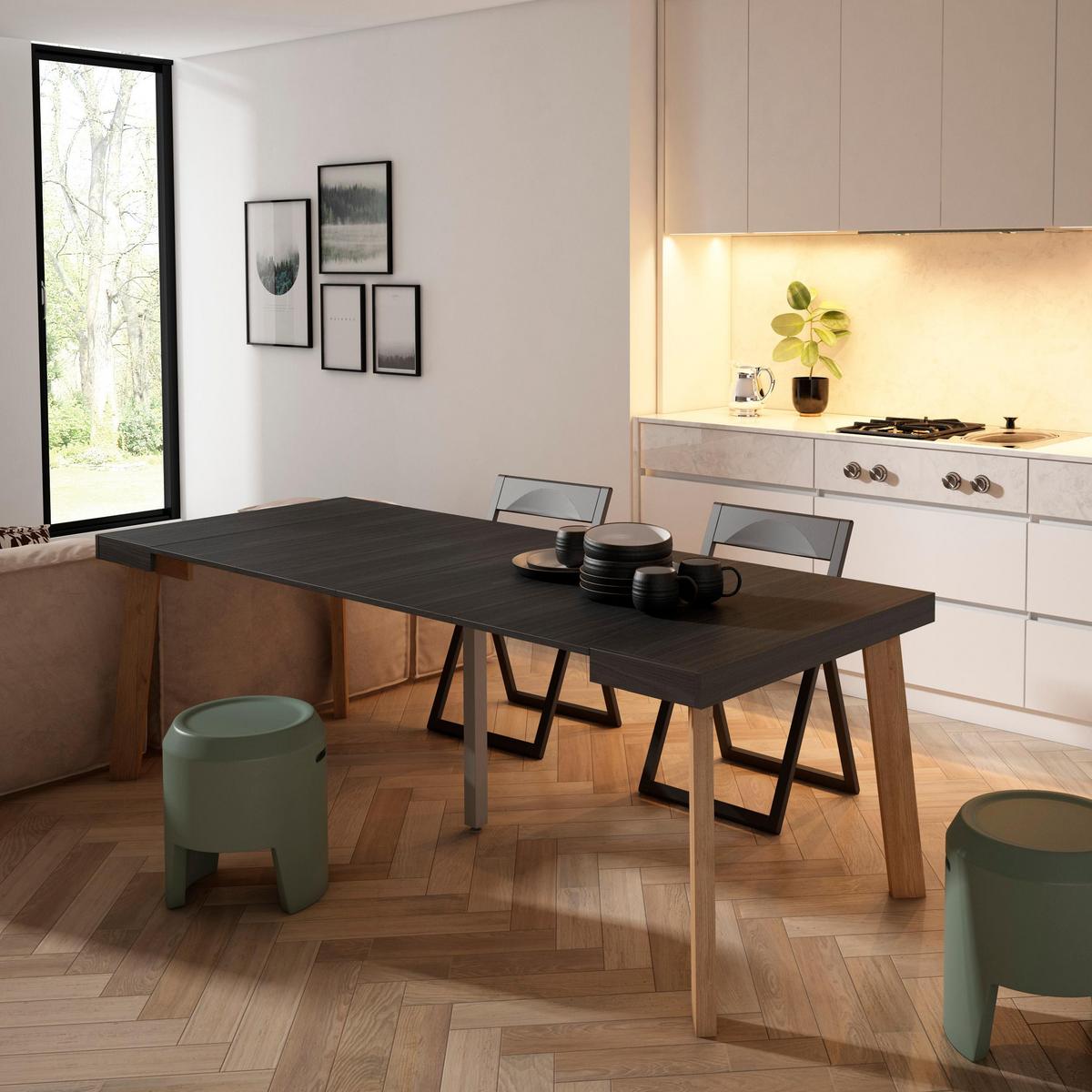 ESSTISCH ausziehbar 58 bis 222cm, für 10 Gäste, schwarz, 58/90/73cm - Schwarz, Holzwerkstoff (90/222/73cm) - Skraut Home