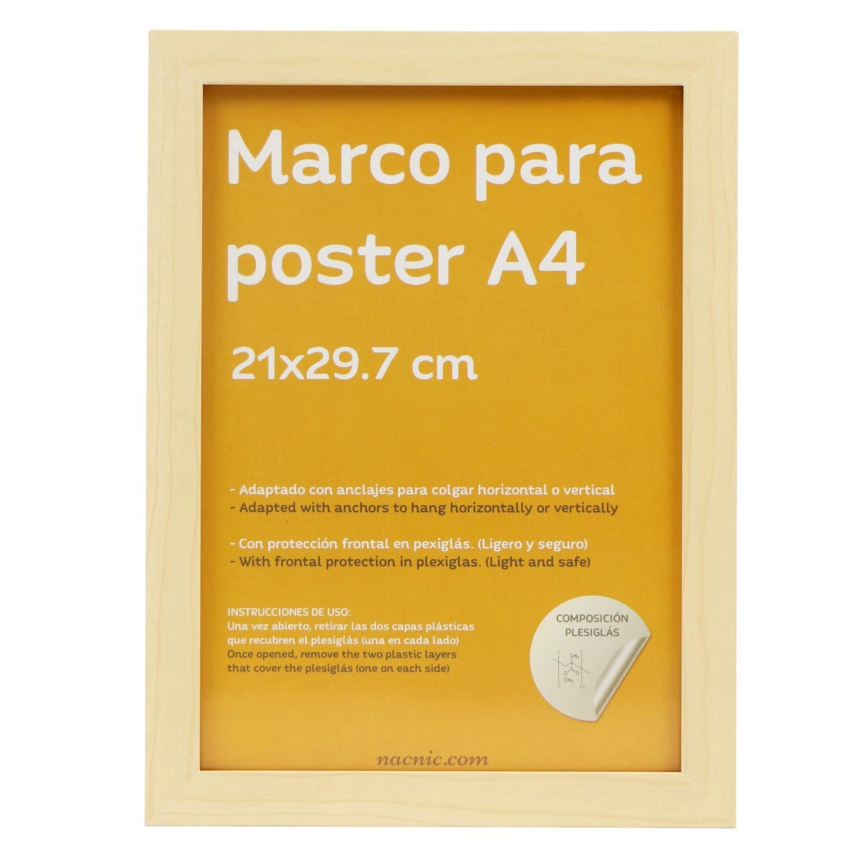 RAHMEN aus MDF und Acrylglas Schutz und Aussteller für Fotografien, Bilder, Poster, Gemälde, Dekoration für Haus Farbe Hellholz A4 - Beige, Holz (21/3cm) - Nacnic