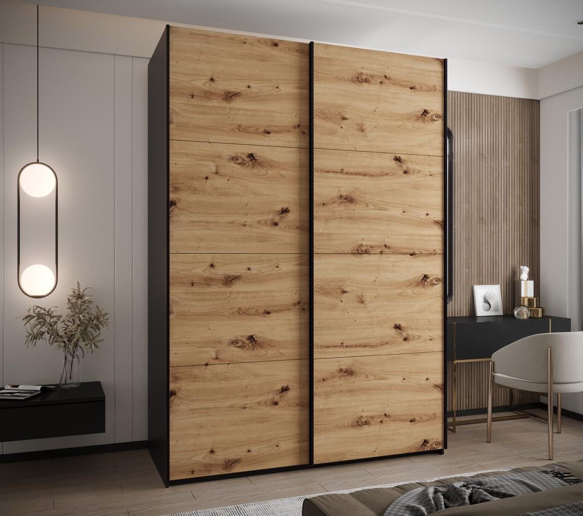 SCHWEBETÜRENSCHRANK 245,5/170/64 2-türig - Schwarz/Eiche Artisan, Holz/Metall (170/245/64cm) - Abiks Möbel