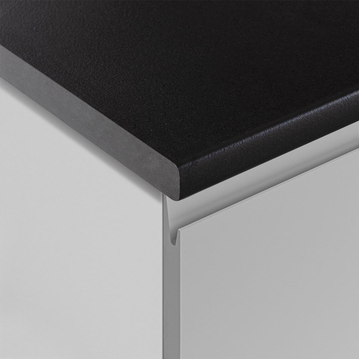 KÜCHENLEERBLOCK Aquileia 240 cm Grau mit Weißem Korpus mit Arbeitsplatte Vulkanisch Schwarz - Schwarz/Grau, Holzwerkstoff (240/157.8/60cm) - AX Living