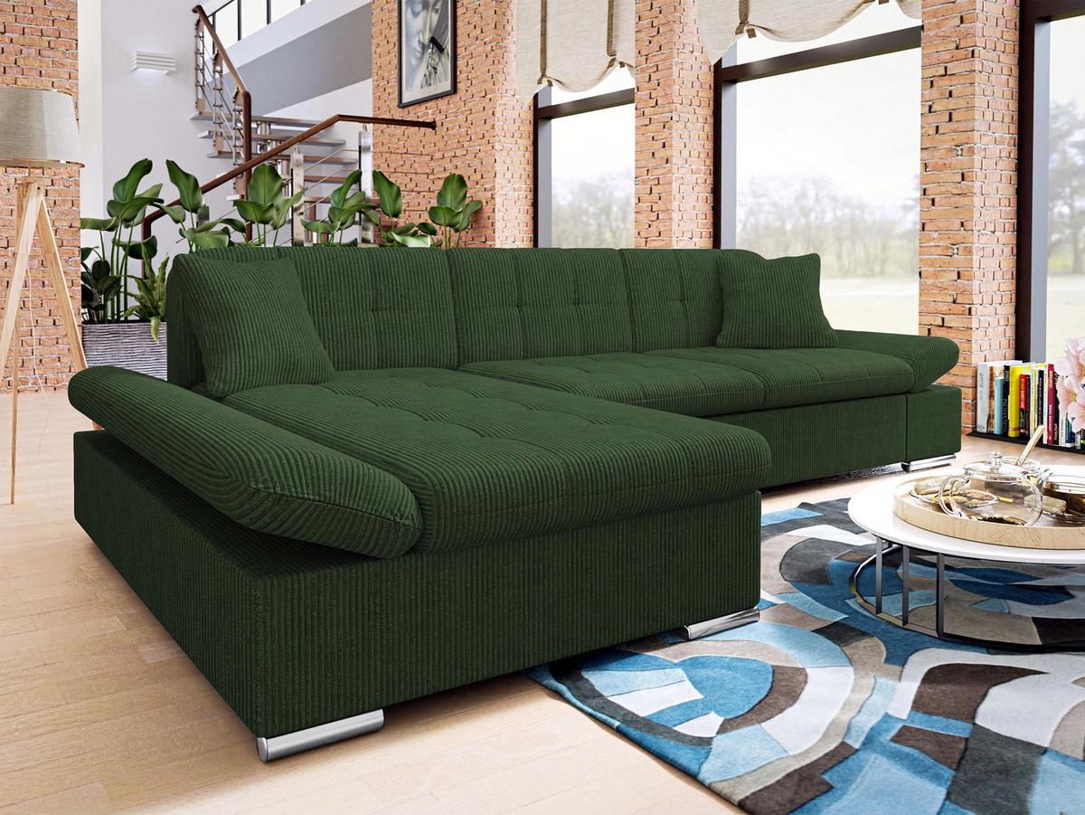 ECKSOFA Montana Cord, Seite: Links - Dunkelgrün, Holz/Textil (278/161cm) - MIRJAN24