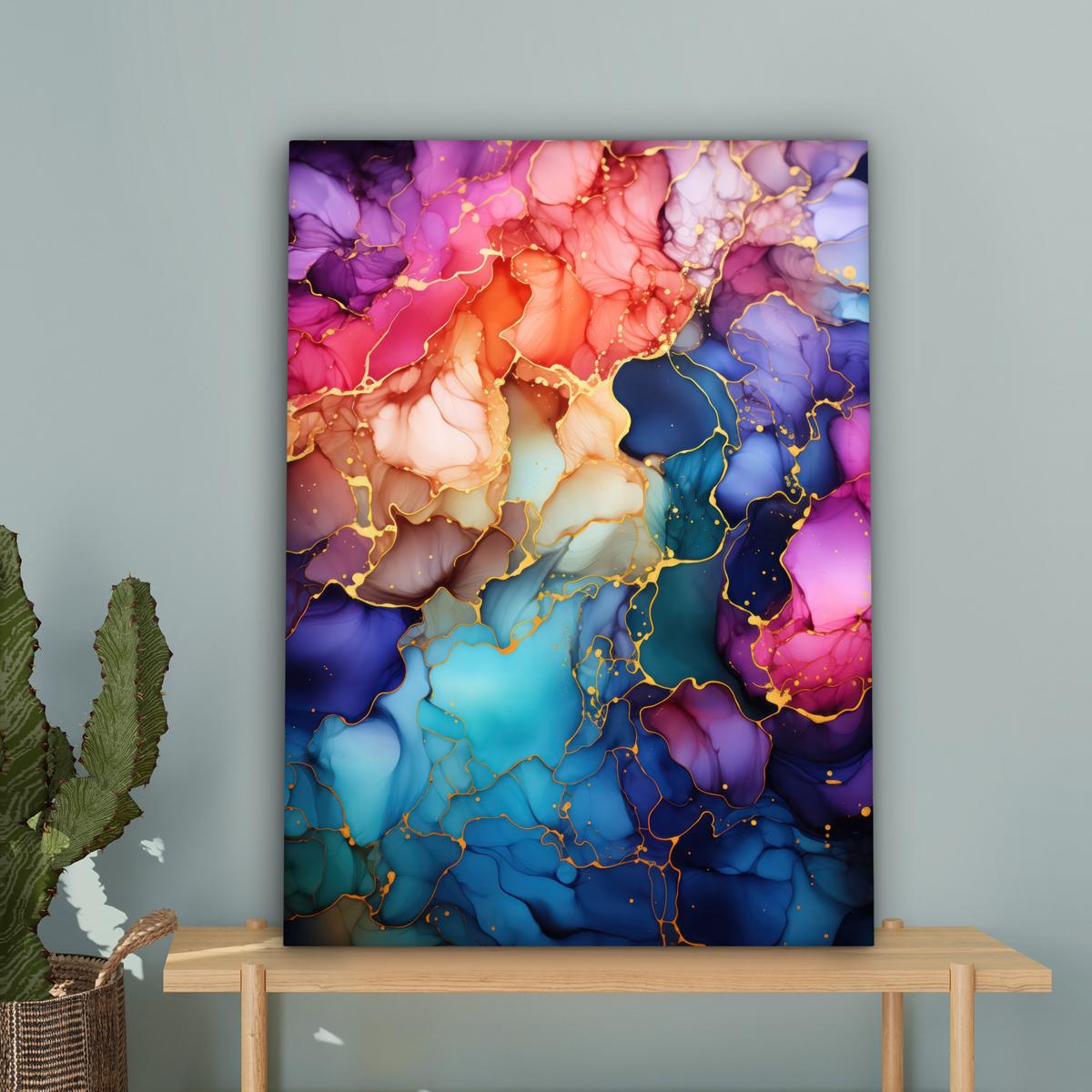 LEINWANDBILD Marmor - Bunt - Abstrakt Wandbild Wohnzimmer 60x80 cm - Multicolor, Textil (60/80cm) - MuchoWow