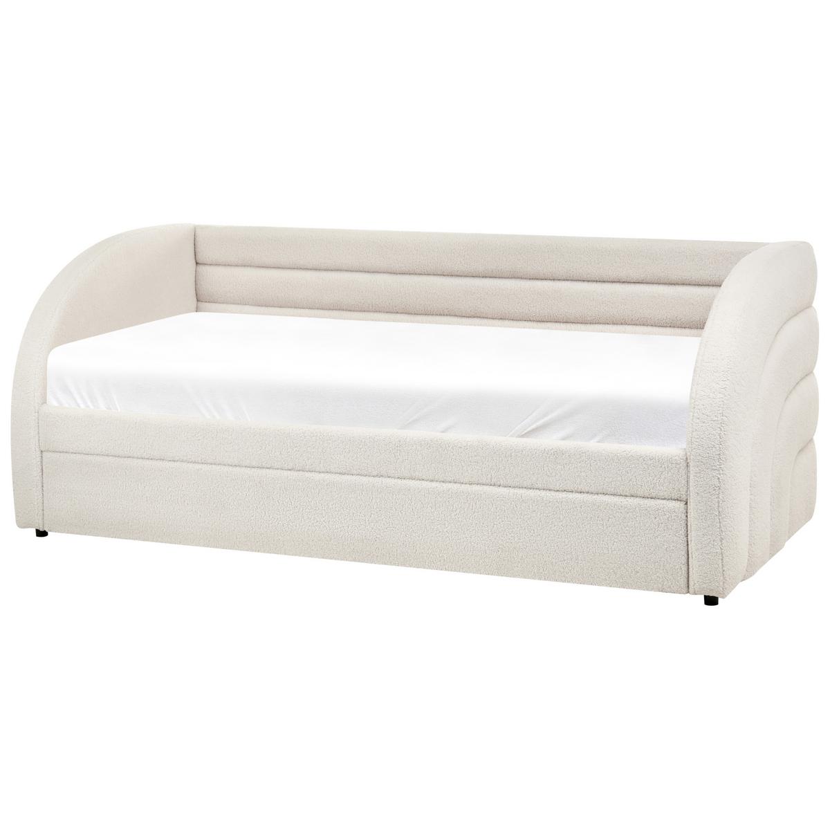 AUSZIEHBETT Bouclé 90/200 cm Weiß Albiac - Weiß, Textil (90/200cm) - Beliani