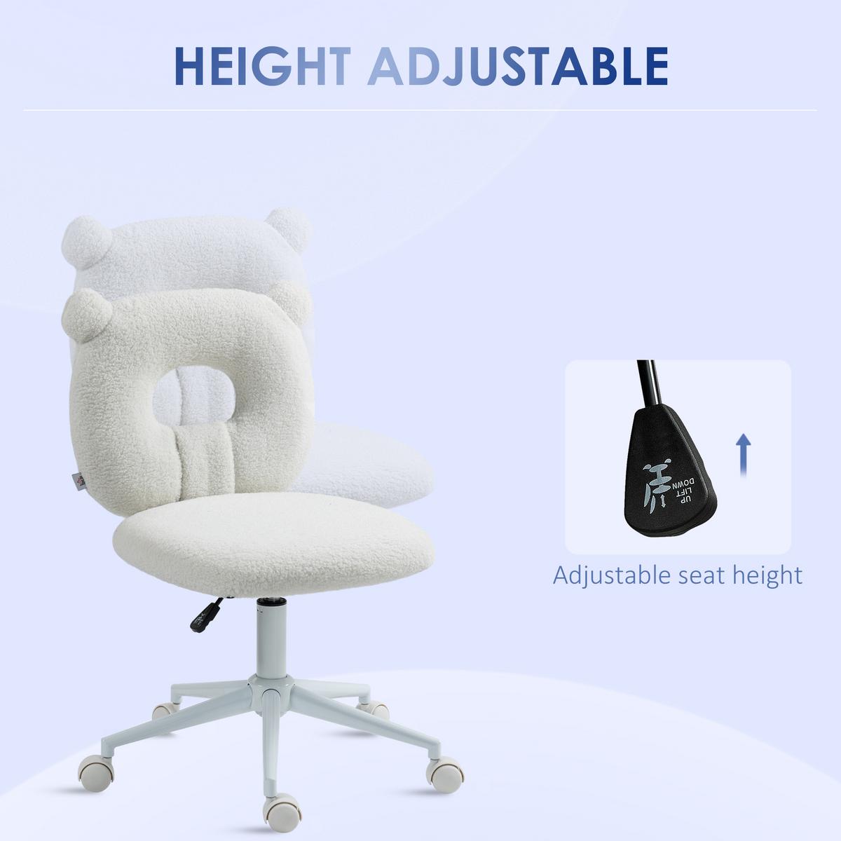 BÜROSTUHL Höhenverstellbarer Schreibtischstuhl Teddy-Vlies Drehstuhl Weiß - Weiß, Kunststoff (56/90/50cm) - HOMCOM