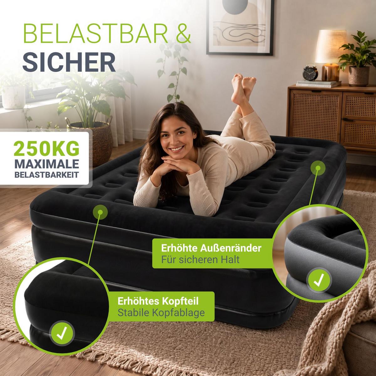 LUFTBETT Sapri L schwarz inkl. Tragetasche - Schwarz, Kunststoff (154/197cm) - Juskys