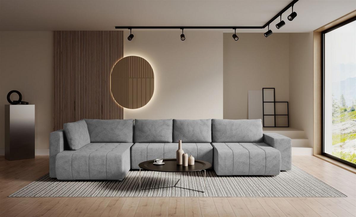 WOHNLANDSCHAFT Armanda - Grau, Holzwerkstoff/Textil (392/83/185cm) - Fun Möbel