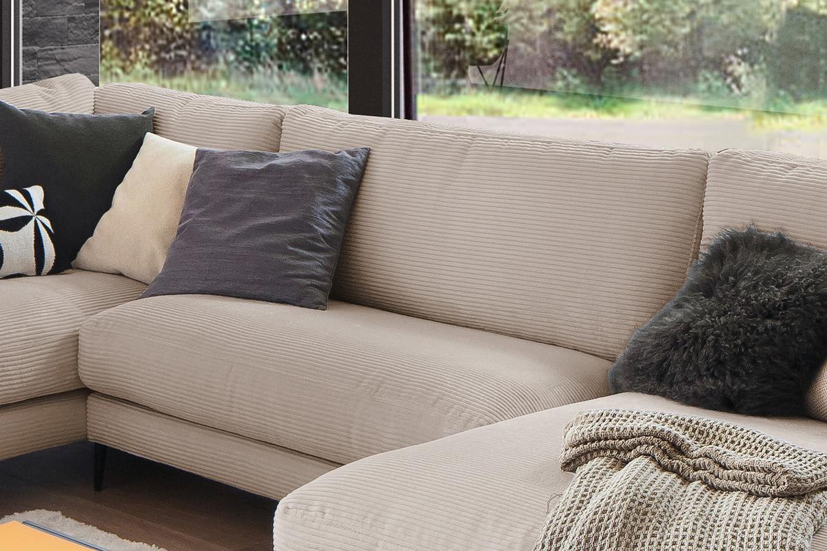 WOHNLANDSCHAFT CARA Taupe Cord - Taupe/Schwarz, Textil (341/84/223cm) - KAWOLA
