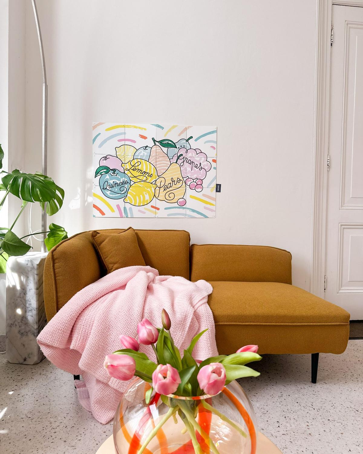 CHAISELONGUE-LINKSSEITIGE Bouclé Senfgelb Chevannes - Gelb/Schwarz, Textil (138/74/77cm) - Beliani