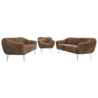 SITZGARNITUR PIRS 3+3+1 - Braun Cord - Weiße Beine - Braun/Weiß, Holzwerkstoff/Textil (180/75/74cm) - MKS