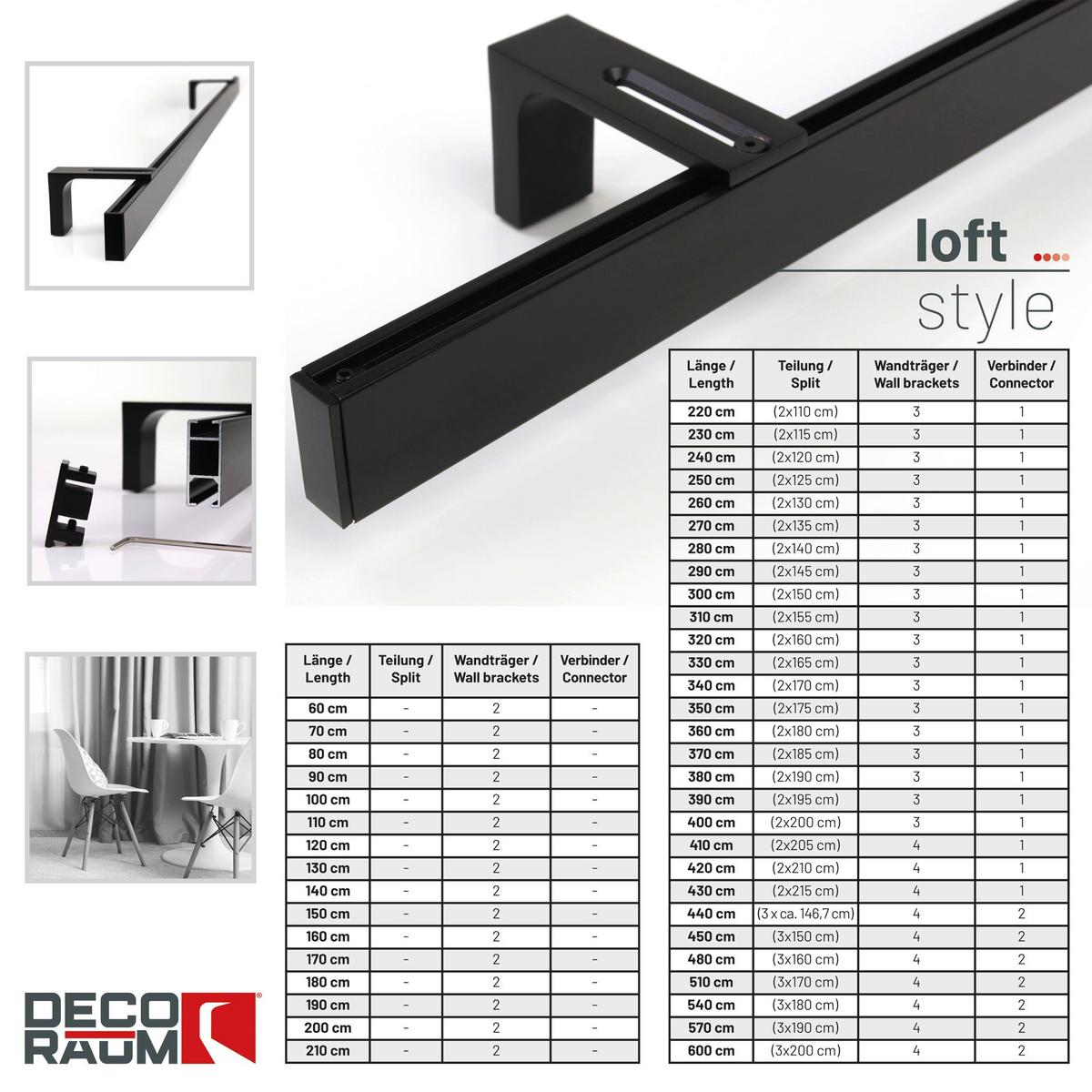 GARDINENSCHIENE 1-lauf Loft 320cm - Schwarz, Metall (320cm) - Deco-Raum