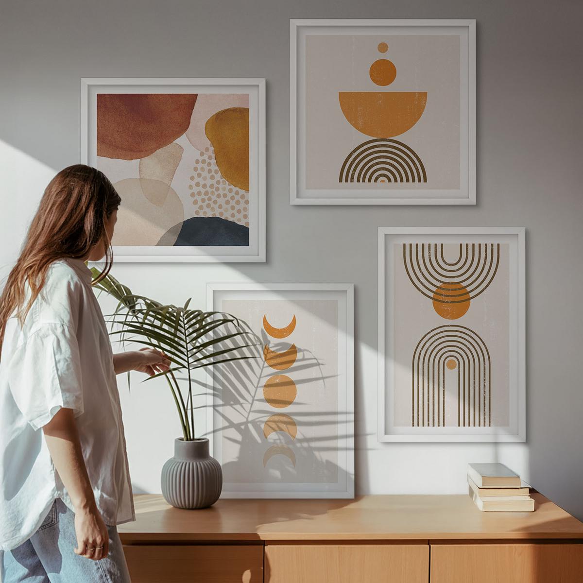 BILDER SET 4er Set - 50x50 cm & 40x60 cm Weißer Rahmen - Boho-minimalistische Dekorationen - Weiß, Kunststoff (50/50cm) - TULUP