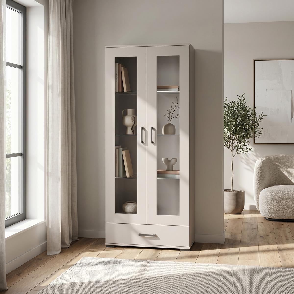 VITRINENSCHRANK ALBANO 186 x 80 cm Kaschmir - Kaschmir, Holzwerkstoff (80/186/40cm) - MASSENO