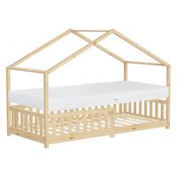 HAUSBETT mit Matratze 90x200 cm H:16cm Natur aus Kiefernholz mit Rausfallschutz - Beige, Holz (90/200cm) - ML-DESIGN