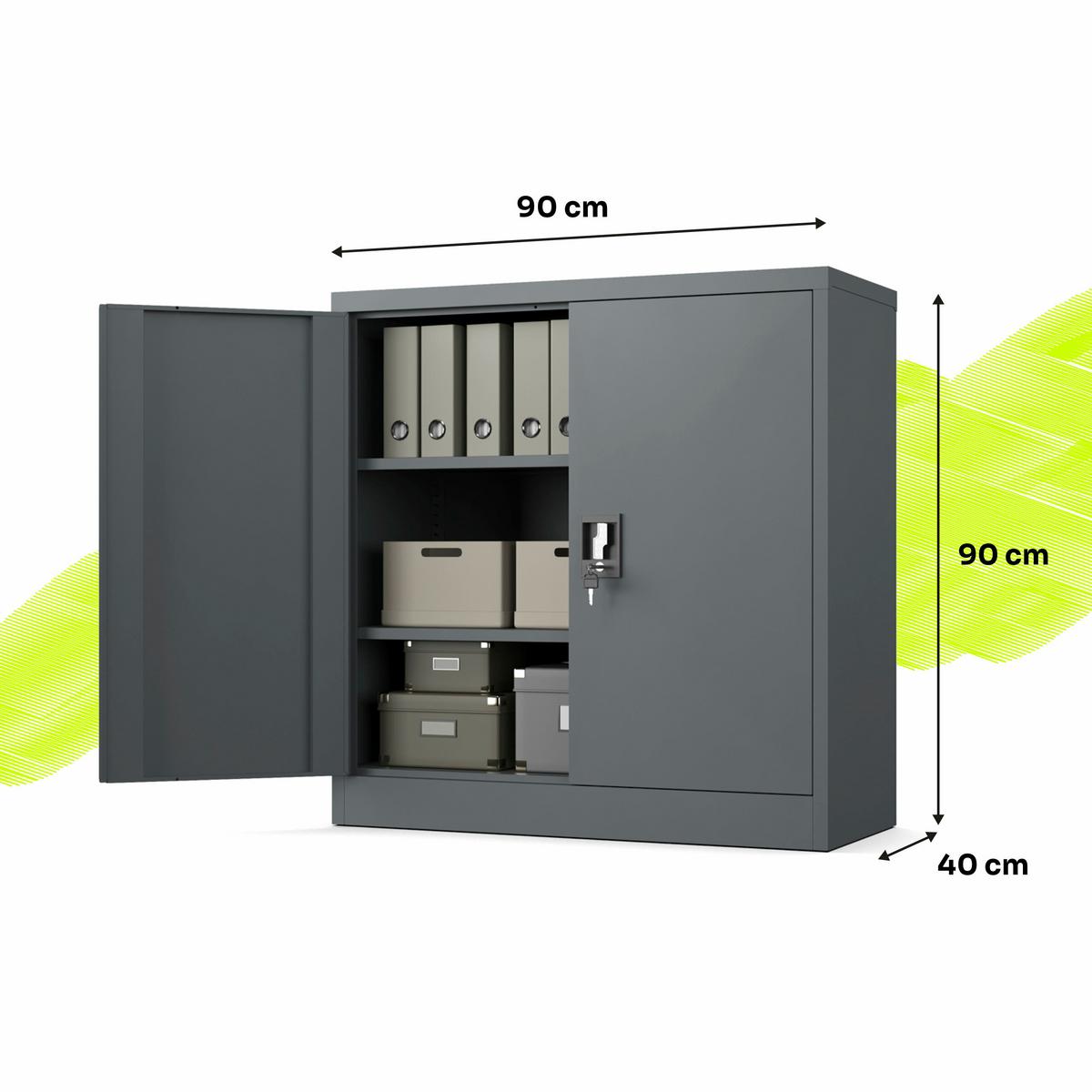 AKTENSCHRANK Metallkommode Metallschrank mit Schloss für Büro Akten und Dokumente Anthrazit 90x90x40cm - Anthrazit, Metall (90/90/40cm) - Muralo