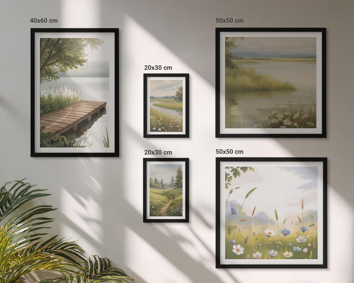 BILDER SET 5er Set - 50x50 cm & 20x30 cm & 40x60 cm Schwarzer Rahmen - Zitronenblumen aus der Küstenstadt - Schwarz, Kunststoff (40/60cm) - TULUP