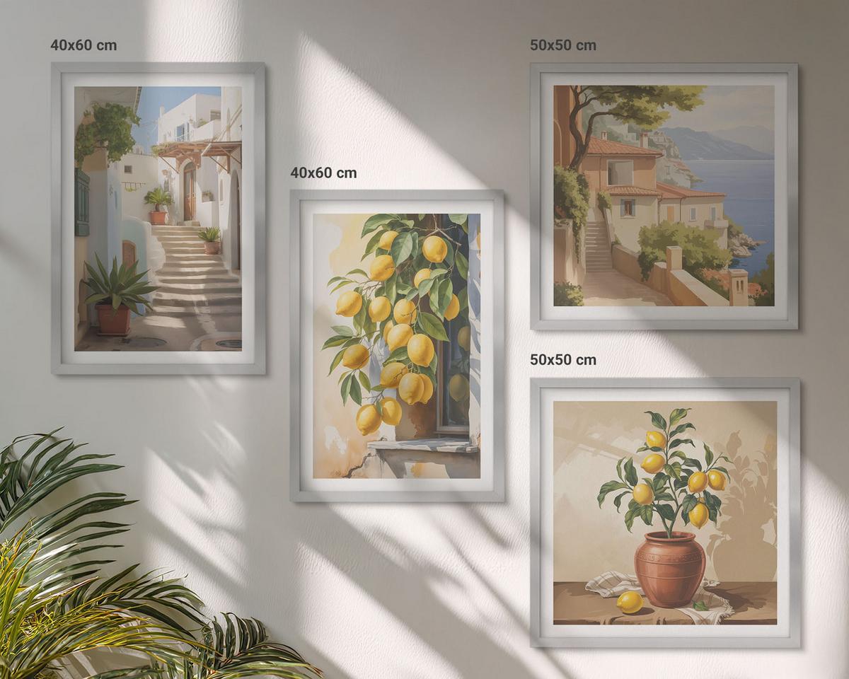 BILDER SET 4er Set - 50x50 cm & 40x60 cm Silberner Rahmen - Lemon Streets Meerblick - Silberfarben, Kunststoff (50/50cm) - TULUP
