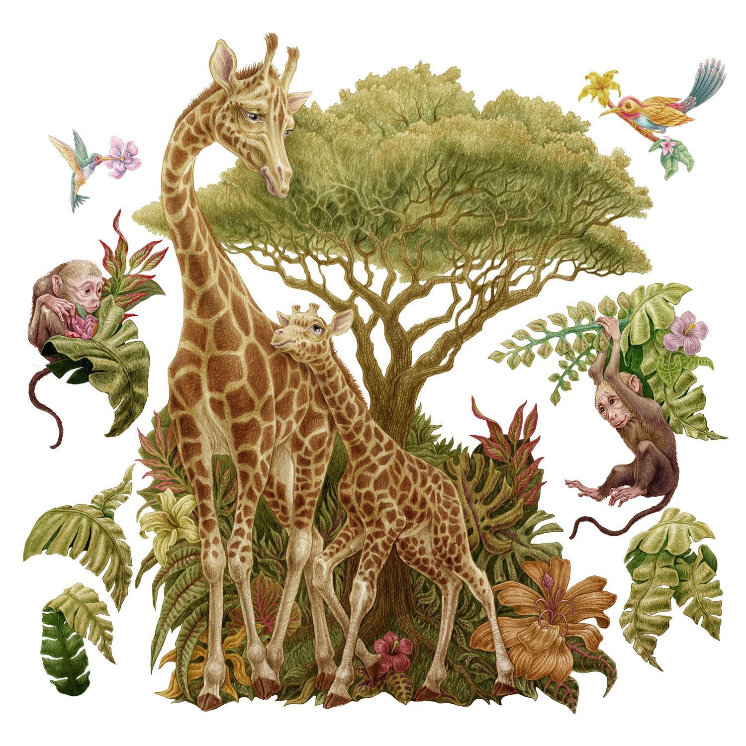 AUFKLEBER 130x195 cm Safari Tiere - Grün, Kunststoff (130/195/0.1cm) - TULUP
